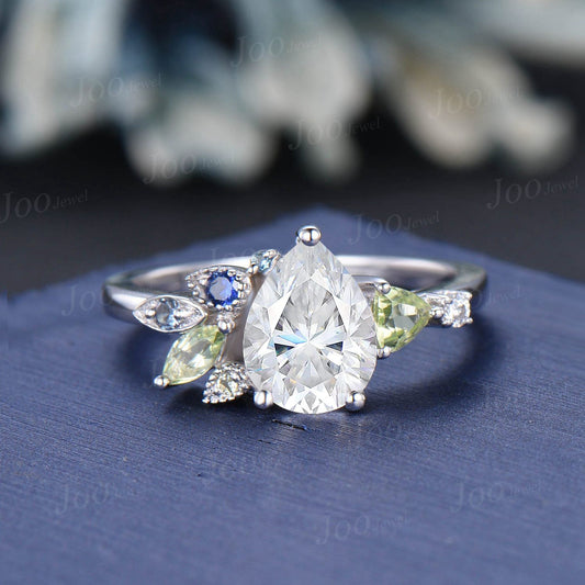 Pear Moissanite Diamond Cluster Engagement Rings Personalized Multi-stone Topaz Peridot Blue Sapphire Alexandrite Best Friend/Family Ring