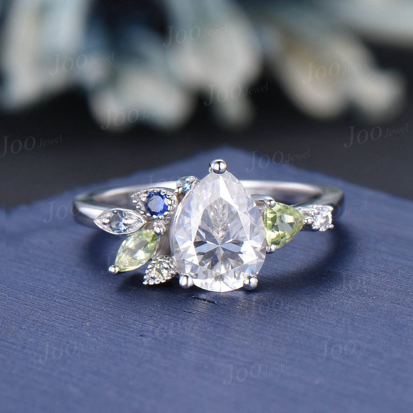 Pear Moissanite Diamond Cluster Engagement Rings Personalized Multi-stone Topaz Peridot Blue Sapphire Alexandrite Best Friend/Family Ring