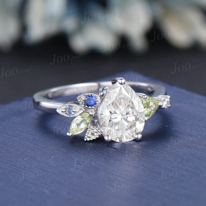 Pear Moissanite Diamond Cluster Engagement Rings Personalized Multi-stone Topaz Peridot Blue Sapphire Alexandrite Best Friend/Family Ring