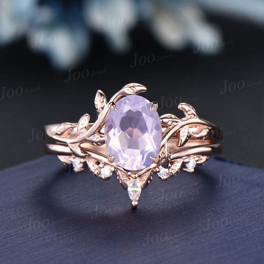 Vintage Oval Lavender Amethyst Bypass Engagement Ring Leaf Branch Moissanite Promise Wedding Bridal Ring Women Purple Gemstone Crystal Gifts