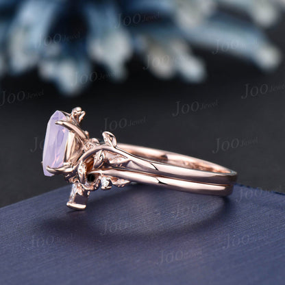 Vintage Oval Lavender Amethyst Bypass Engagement Ring Leaf Branch Moissanite Promise Wedding Bridal Ring Women Purple Gemstone Crystal Gifts