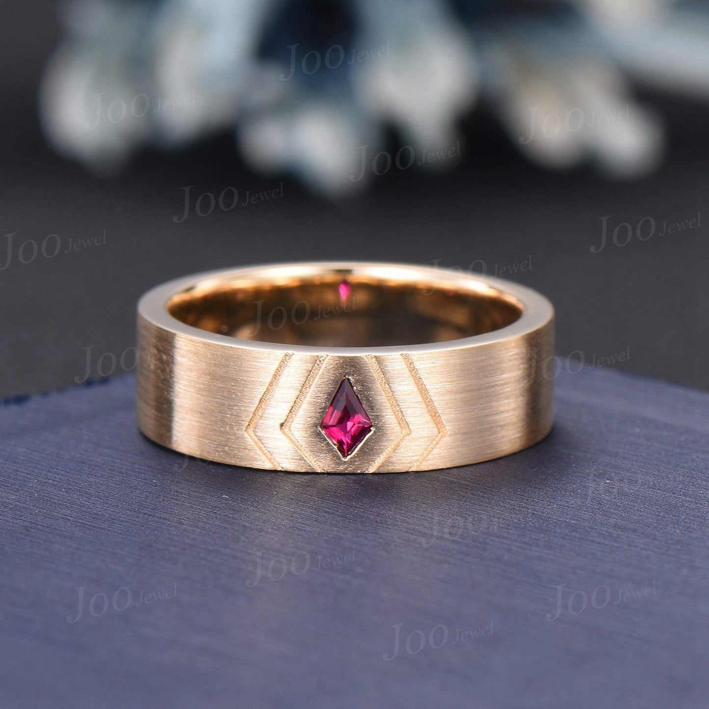 6mm Mens Kite Red Ruby Band 14K Solid Gold Men Solitaire Engagement Ring Brushed Finished Band Womens Ruby Wedding Band Unique Promise Ring