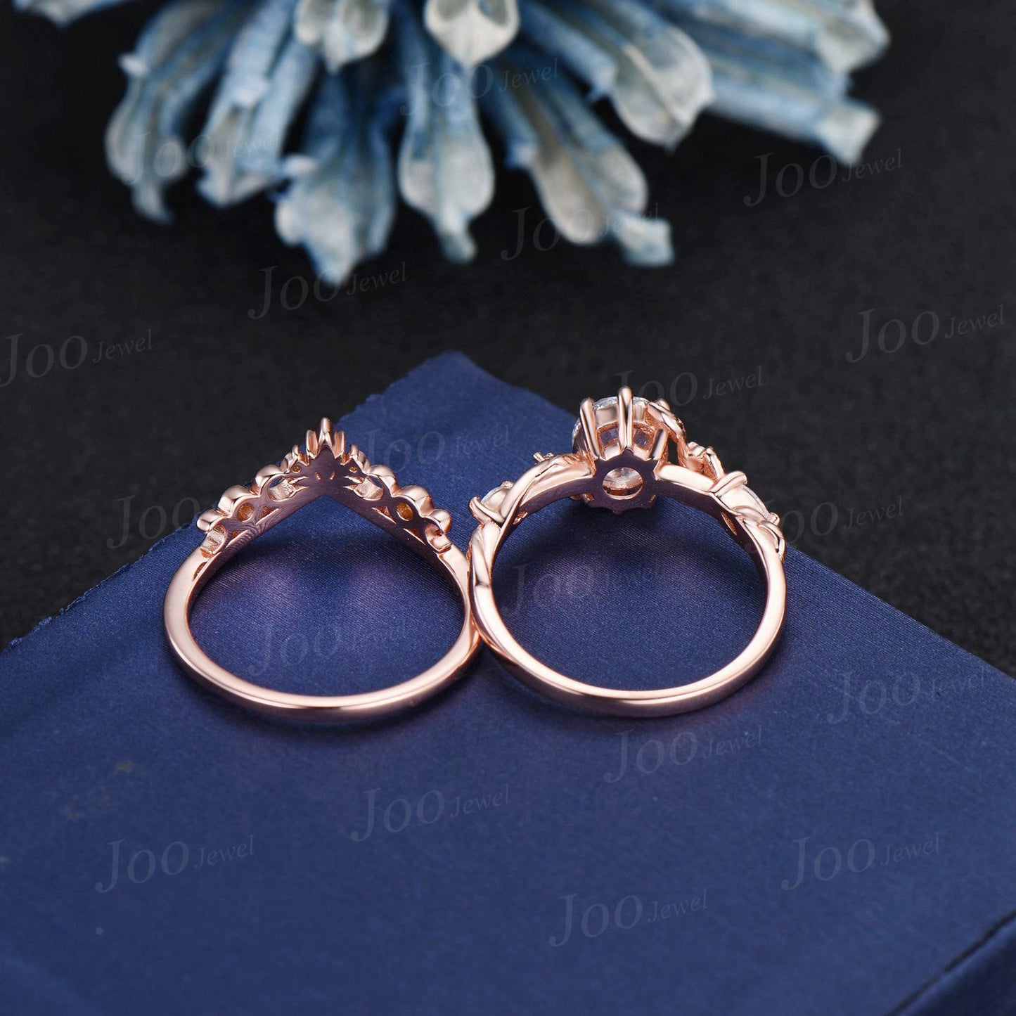 Viking Celtic Knot Crescent Moissanite Diamond Nature Engagement Ring Set Vintage 14k Rose Gold Twisted Leaf Branch Oval Wedding Ring Women