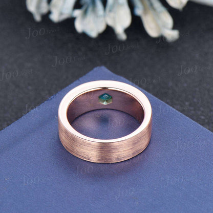 Unique Men Matte Wedding Band 14K Solid Gold Brushed Men Green Emerald Solitaire Engagement Ring Goth Promise Ring for Male Anniversary Gift