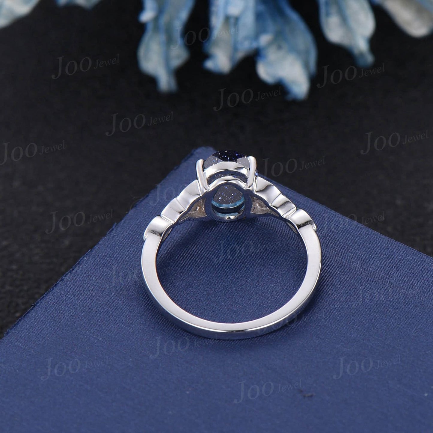 1.5ct Oval Galaxy Blue Sandstone Diamond Wedding Ring 14K Rose Gold Celtic Trinity Knot Irish Engagement Ring Unique Promise Ring for Women