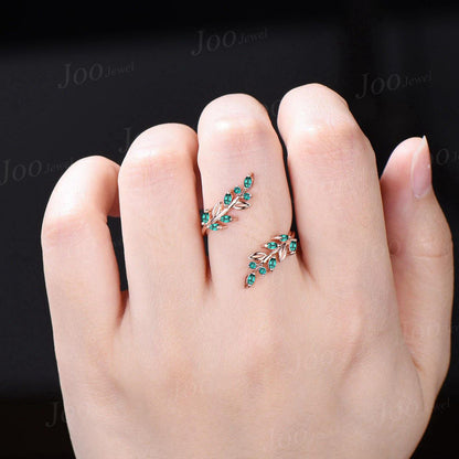 Nature Inspired Back Rutilated Quartz Floral Engagement Ring Set Sunflower Design Citrine Wedding Ring Emerald Leaf Enhancer Rings For Women
