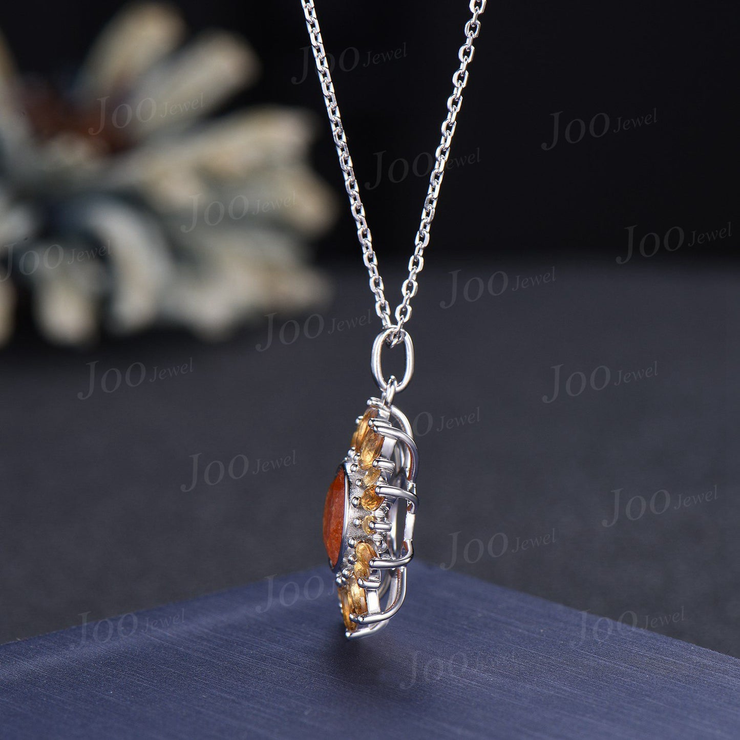 Sunflower Necklace| Healing Stone| Natural Sunstone Citrine Necklace in 9K Gold | Sunstone Halo Citrine Pendant |Birthday Gifts for Daughter