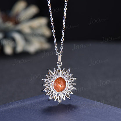 Sunflower Necklace| Healing Stone| Natural Sunstone Citrine Necklace in 9K Gold | Sunstone Halo Citrine Pendant |Birthday Gifts for Daughter