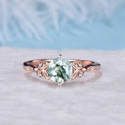 Round Cut Natural Moss Agate Diamond Wedding Ring 14K Rose Gold Celtic Trinity Knot Irish Engagement Ring Unique Anniversary Gifts for Women