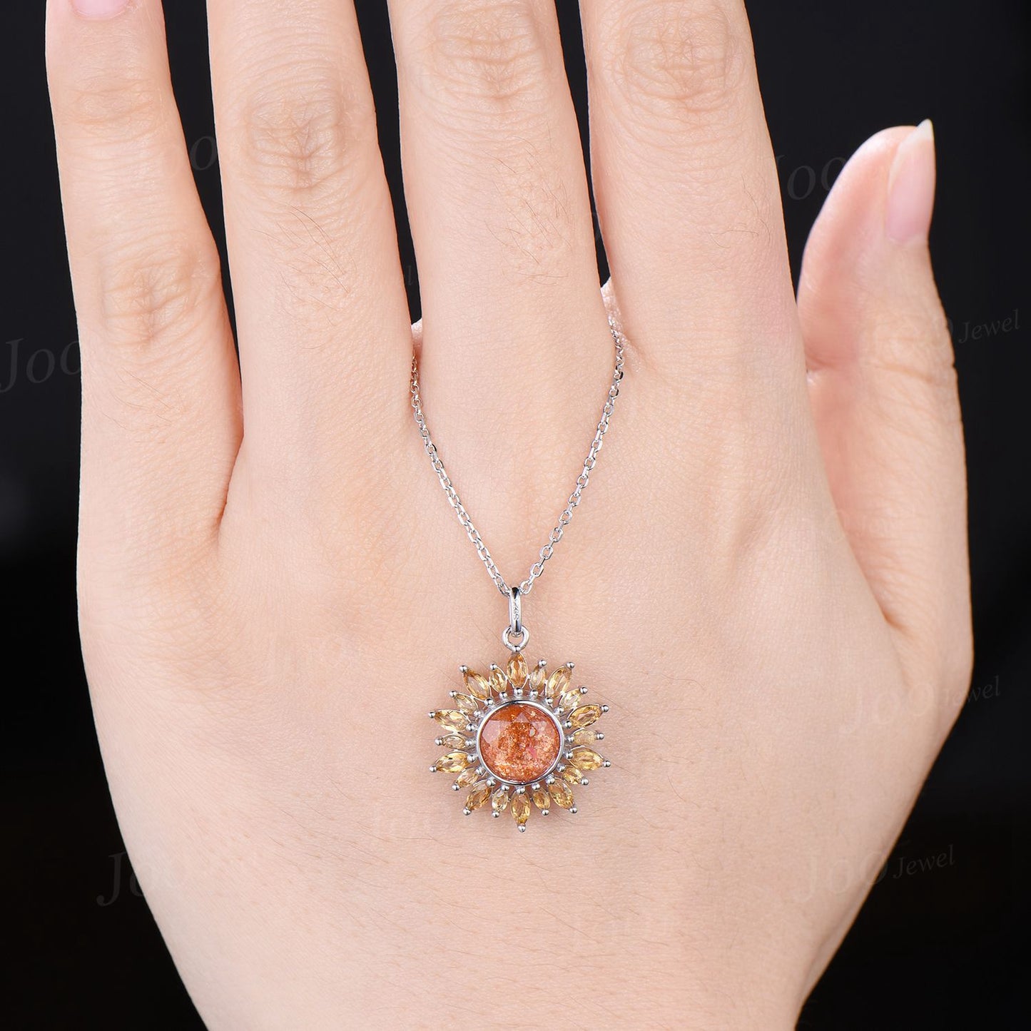 Sunflower Necklace| Healing Stone| Natural Sunstone Citrine Necklace in 9K Gold | Sunstone Halo Citrine Pendant |Birthday Gifts for Daughter
