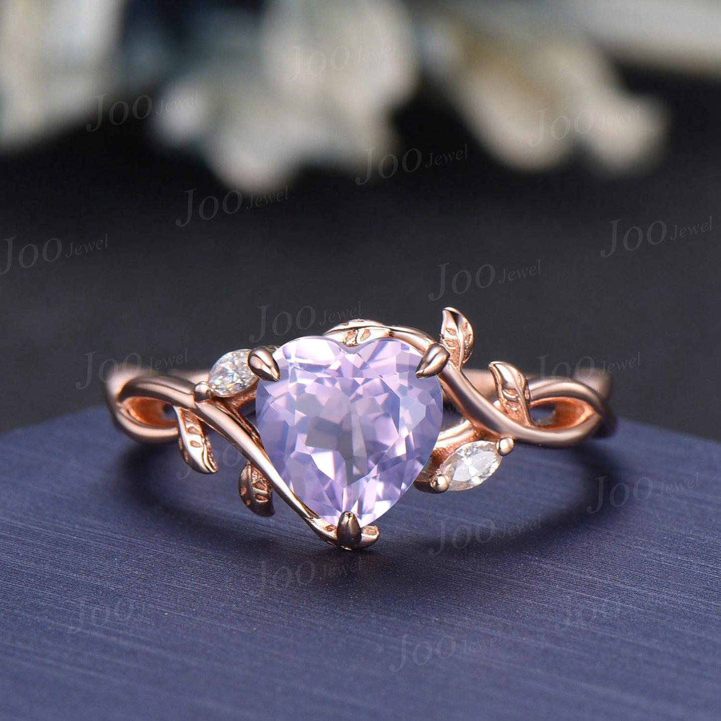 Vintage Heart Cut Natural Lavender Amethyst Bridal Ring Sterling Silver Art Deco Nature Inspired Emerald Moss Agate Wedding Rings Set Women (Copy)