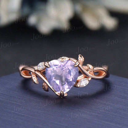 Vintage Heart Cut Natural Lavender Amethyst Bridal Ring Sterling Silver Art Deco Nature Inspired Emerald Moss Agate Wedding Rings Set Women (Copy)