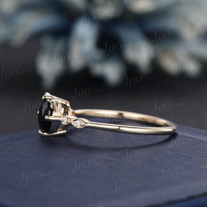 Cat Engagement Ring Vintage 1ct Natural Black Onyx Promise Ring Round Black Wedding Ring Peekaboo Kitten Black Gemstone Gifts for Cat Lover