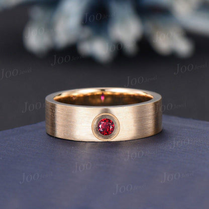 6mm Mens Kite Red Ruby Band 14K Solid Gold Men Solitaire Engagement Ring Brushed Finished Band Womens Ruby Wedding Band Unique Promise Ring