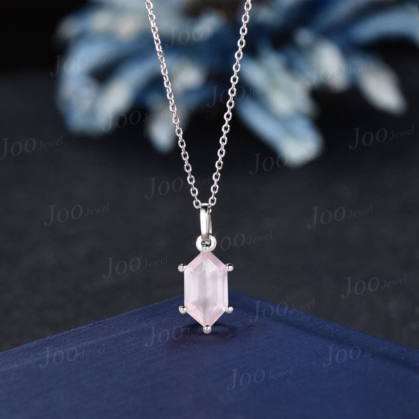 Long Hexagon Cut Natural Rose Quartz Stone Necklace Sterling Silver Healing Crystal Pendant Pink Gemstone Jewelry Birthday Gifts For Women