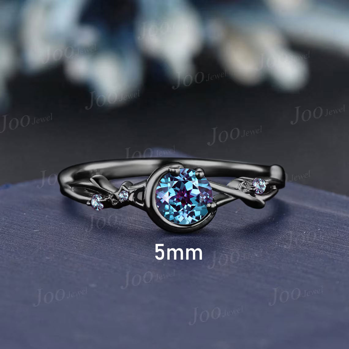 6.5mm/5mm Round Cut Nature Inspired Color-Change Alexandrite Ring Moon Star Design Cluster Alexandrite Twig Vine Blue Ring Celestial Promise Ring