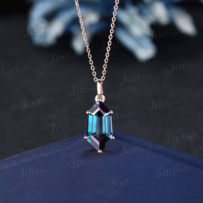 Shield Cut Color-Change Alexandrite Necklace Healing Energy Crystal Gemstone Pendant 14K Rose Gold Unique Solitaire Bridal Necklace Women