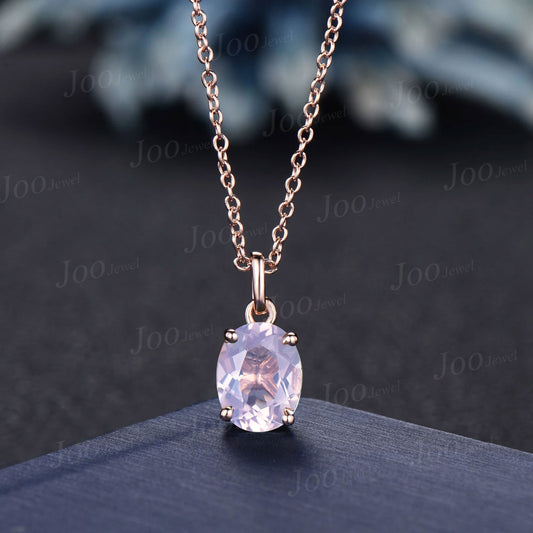 Natural Oval Lavender Amethyst Necklace Solid 14k/18k Rose Gold Vintage Personalized Crystal Wedding Pendant Anniversary Gifts For Women