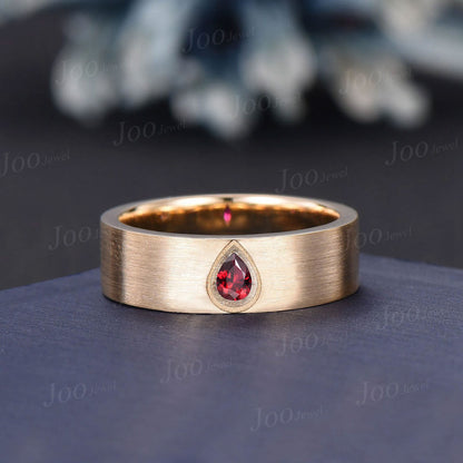 6mm Mens Kite Red Ruby Band 14K Solid Gold Men Solitaire Engagement Ring Brushed Finished Band Womens Ruby Wedding Band Unique Promise Ring