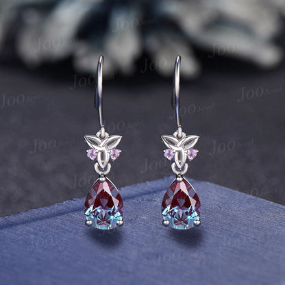 Celtic Trinity Knot Color-Change Alexandrite Drop Earrings Pear Alexandrite Amethyst Earrings Rose Gold Gemstone Dangle Earrings for Women