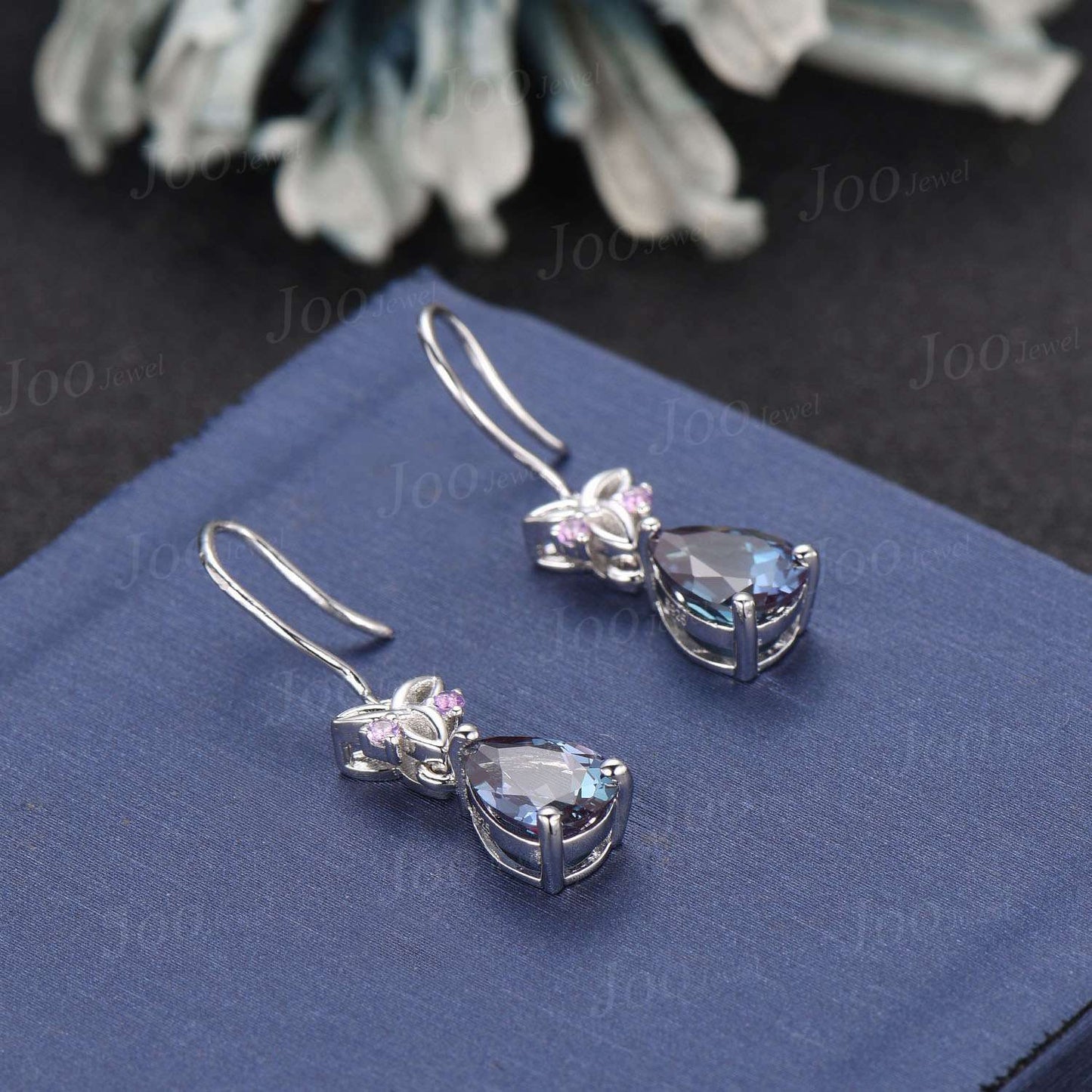 Celtic Trinity Knot Color-Change Alexandrite Drop Earrings Pear Alexandrite Amethyst Earrings Rose Gold Gemstone Dangle Earrings for Women