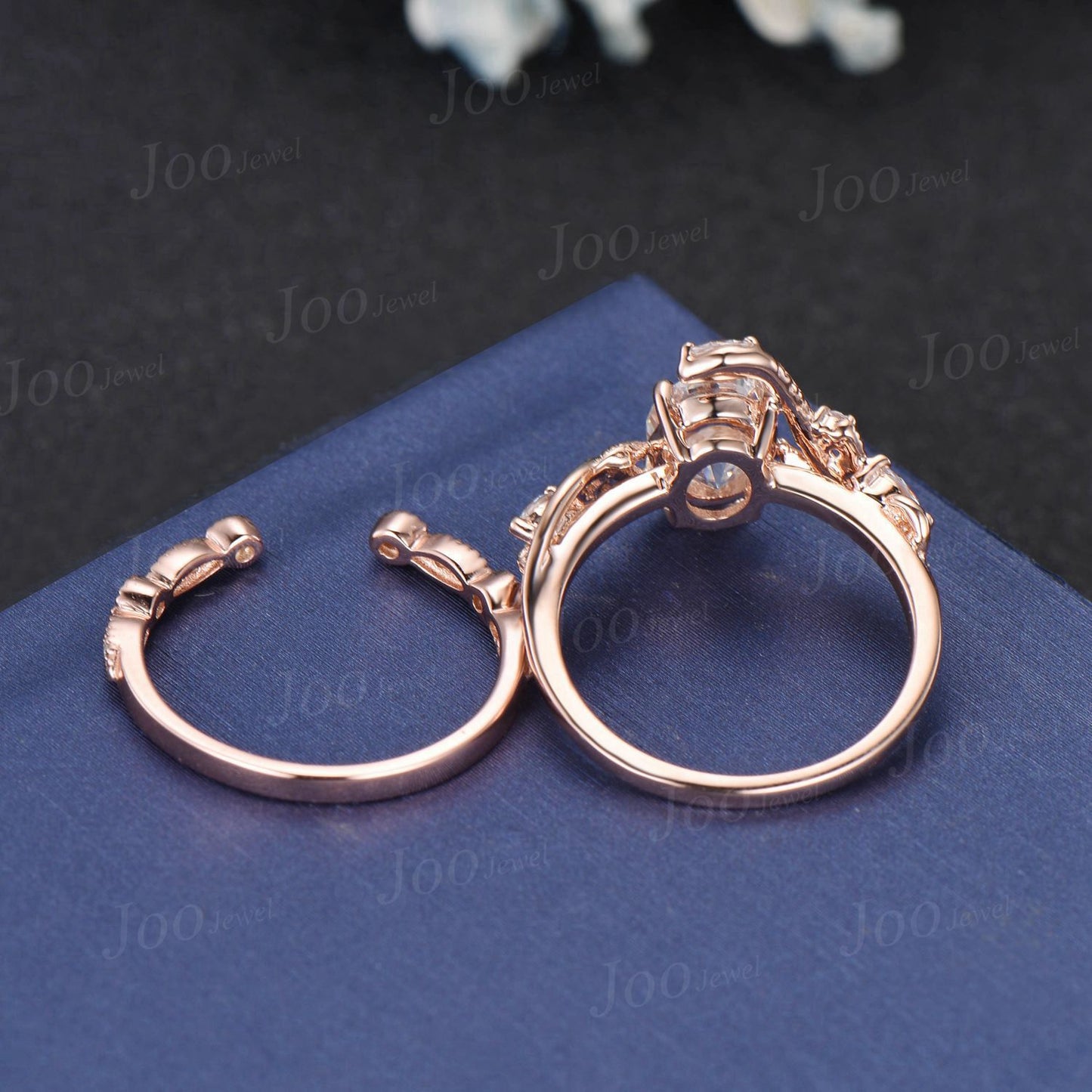 Double Snake Diamond Ring,Antique Snake Bridal Ring,Wiccan Ring Serpent Leaf Nature Ring 14k Rose Gold,Gothic Oval Moissanite Wedding Ring