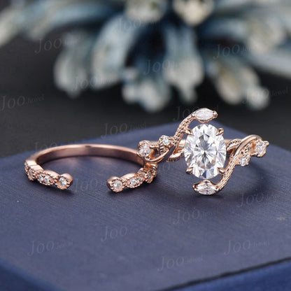 Double Snake Diamond Ring,Antique Snake Bridal Ring,Wiccan Ring Serpent Leaf Nature Ring 14k Rose Gold,Gothic Oval Moissanite Wedding Ring