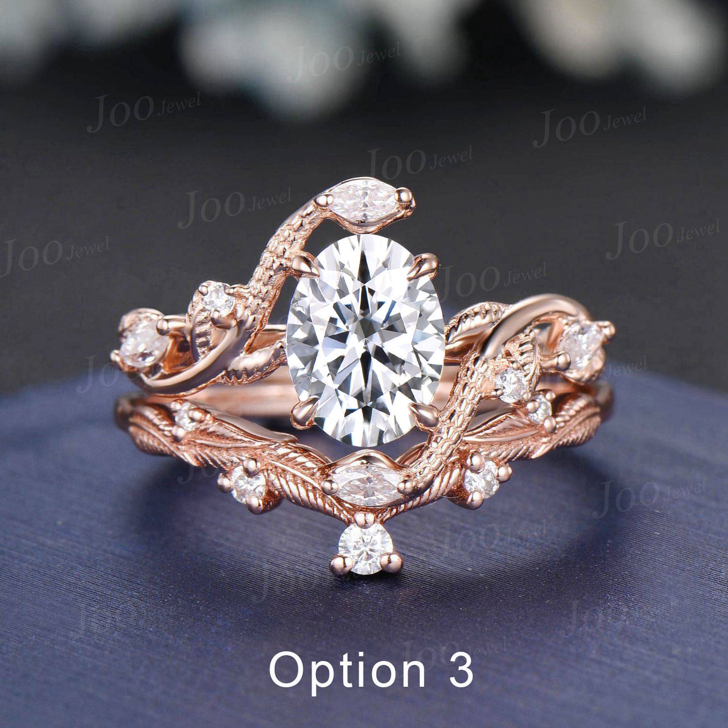 Double Snake Diamond Ring,Antique Snake Bridal Ring,Wiccan Ring Serpent Leaf Nature Ring 14k Rose Gold,Gothic Oval Moissanite Wedding Ring