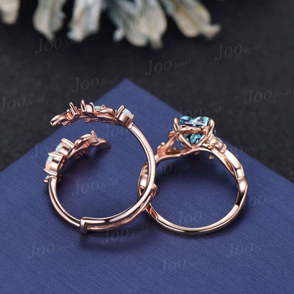 Black Ring Set Nature Inspired Color-Change Alexandrite Amethyst Bridal Set Twig Vine Pear Alexandrite Engagement Ring June Birthstone Gifts (Copy)