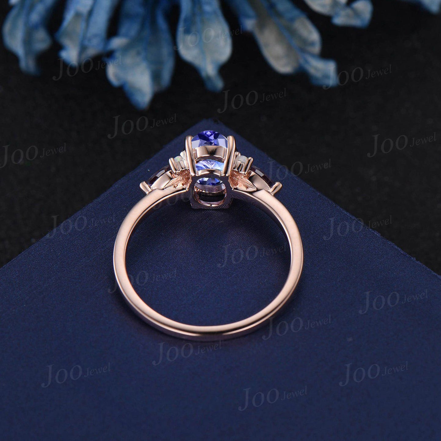 1.5ct Oval Cut Natural Tanzanite Engagement Ring Cluster Pear Alexandrite Ring Unique December Birthstone Birthday Gifts Blue Gemstone Rings