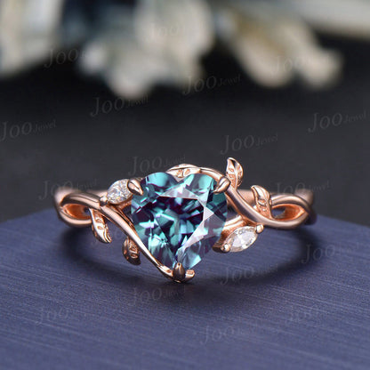 Black Ring Set Nature Inspired Color-Change Alexandrite Amethyst Bridal Set Twig Vine Pear Alexandrite Engagement Ring June Birthstone Gifts (Copy)