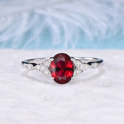 July Birthstone Engagement Ring 1.5ct Oval Cut Red Ruby Celtic Ring Triquetra Engagement Ring Red Ruby Wedding Ring Moissanite Irish Jewelry