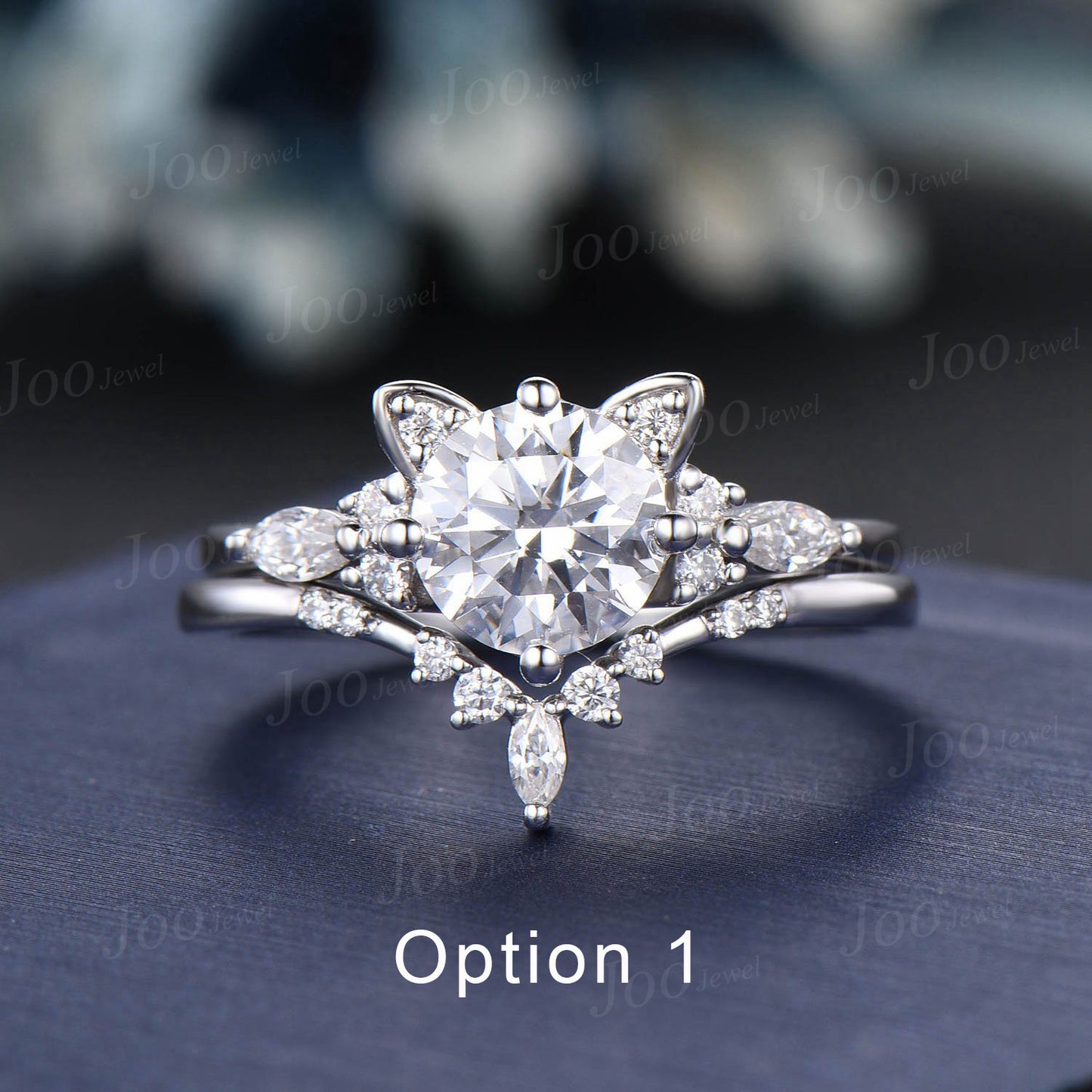 Cat Engagement Ring Meme Sterling Silver Round Moissanite Bridal Set Kitten Cat Shaped Wedding Promise Ring Unique Gifts for Cat Lover
