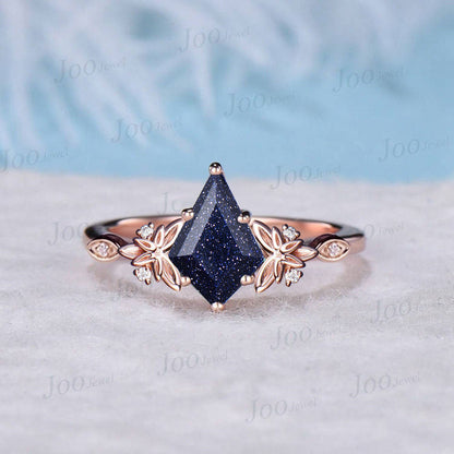 1.5ct Oval Galaxy Blue Sandstone Diamond Wedding Ring 14K Rose Gold Celtic Trinity Knot Irish Engagement Ring Unique Promise Ring for Women