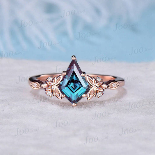 Trinity Knot Irish Celtic Engagement Ring Kite Cut Color-Change Alexandrite Diamond Leaf Branch Wedding Ring June Birthstone Birthday Gifts