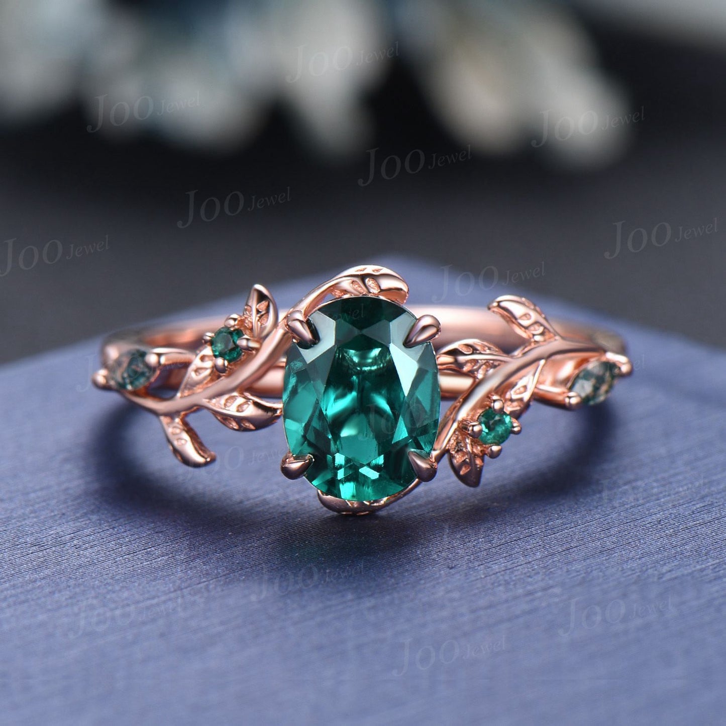 Twig Vine Green Emerald Ring Set Rose Gold 1.5ct Oval Emerald Moss Agate Wedding Ring Nature Inspired Branch Bridal Set May Birthstone Gifts