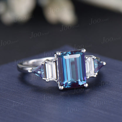 2CT Emerald Cut Color-Change Alexandrite Engagement Ring June Birthstone Wedding Ring Art Deco Baguette Moissanite Unique Wedding Gifts