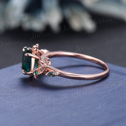 Nature Inspired Oval Green Emerald Engagement Ring Set 1.5ct Twig Branch Vine Emerald Moss Agate Wedding Ring May Birthstone Birthday Gifts