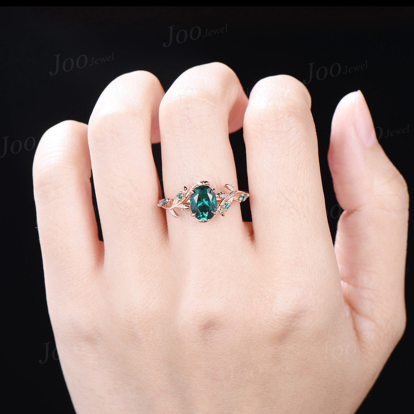 Nature Inspired Oval Green Emerald Engagement Ring Set 1.5ct Twig Branch Vine Emerald Moss Agate Wedding Ring May Birthstone Birthday Gifts