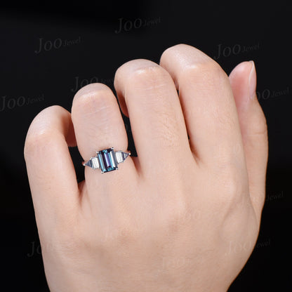 2CT Emerald Cut Color-Change Alexandrite Engagement Ring June Birthstone Wedding Ring Art Deco Baguette Moissanite Unique Wedding Gifts