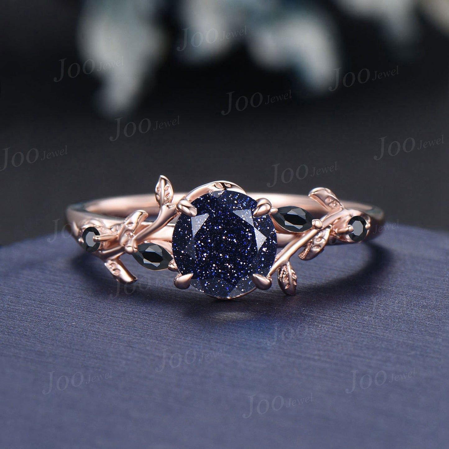 1ct Nature Inspired Round Galaxy Blue Sandstone Engagement Ring Cluster Moonstone Ring Blue Goldstone Ring Anniversary/Promise Gift Women
