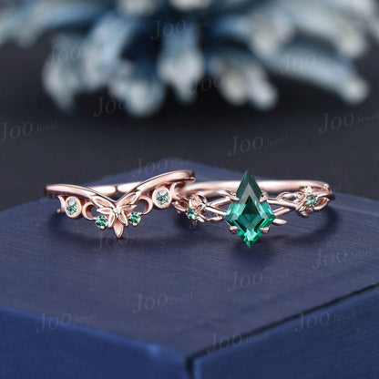 Twig Vine Green Emerald Floral Ring Set Rose Gold Triple Moon Moss Agate Emerald Trinity Knot Wedding Ring Set May Birthstone Jewelry Gifts