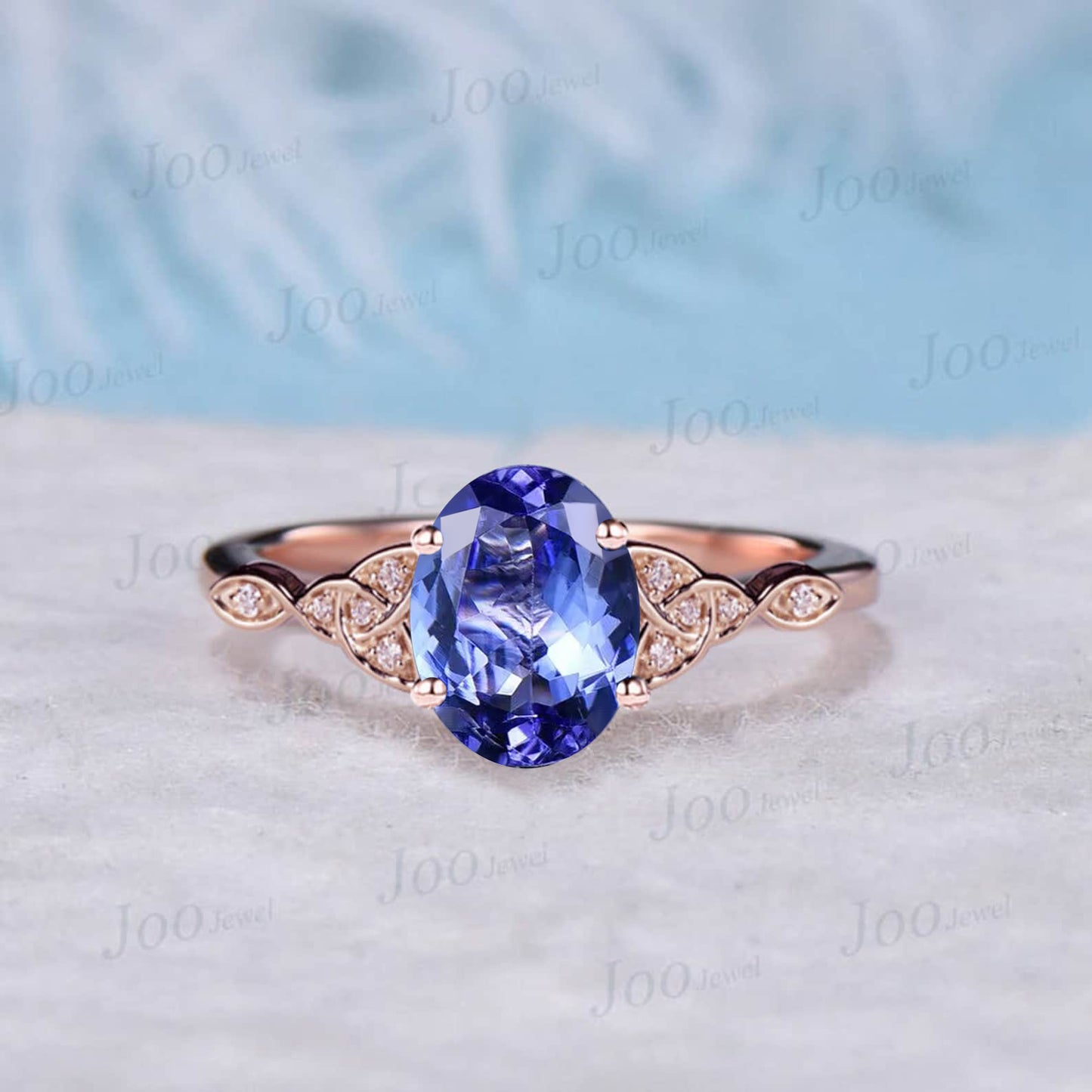 1.5ct Oval Cut Natural Tanzanite Engagement Ring Vintage 10K Rose Gold Genuine Tanzanite Celtic Engagement Ring December Birthstone Jewelry