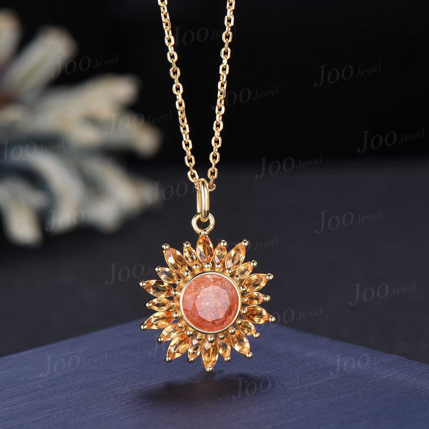 Sunflower Necklace| Healing Stone| Natural Sunstone Citrine Necklace in 9K Gold | Sunstone Halo Citrine Pendant |Birthday Gifts for Daughter