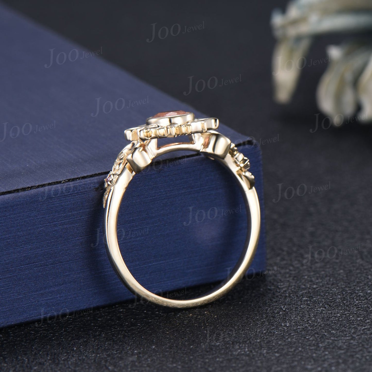 6mm Round Cut Natural Sunstone Sun Engagement Ring Unique Celestial Wedding Ring Moon Star & Sun Genuine Sunstone Jewelry Proposal Ring Gift