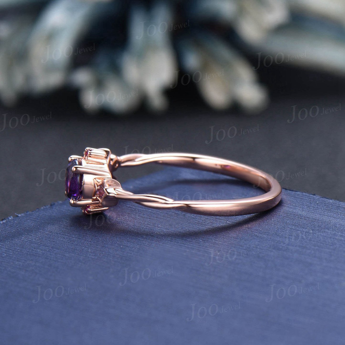 Round Ruby Amethyst Cluster Wedding Ring Moon Star Amethyst Promise Ring February Birthstone Jewelry Gifts Women Unique Asymmetrical Rings