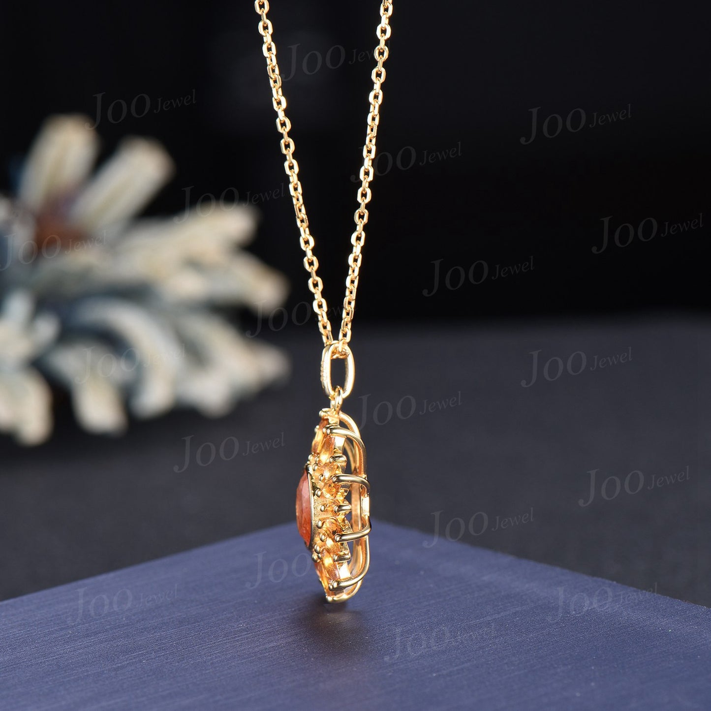 Sunflower Necklace| Healing Stone| Natural Sunstone Citrine Necklace in 9K Gold | Sunstone Halo Citrine Pendant |Birthday Gifts for Daughter