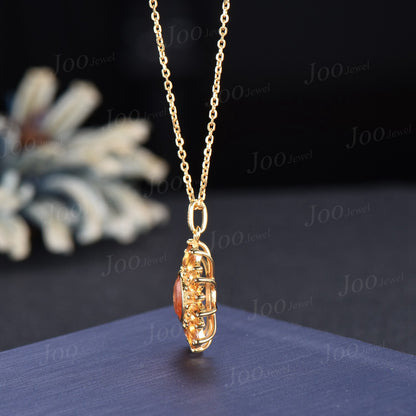 Sunflower Necklace| Healing Stone| Natural Sunstone Citrine Necklace in 9K Gold | Sunstone Halo Citrine Pendant |Birthday Gifts for Daughter