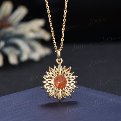 Sunflower Necklace| Healing Stone| Natural Sunstone Citrine Necklace in 9K Gold | Sunstone Halo Citrine Pendant |Birthday Gifts for Daughter