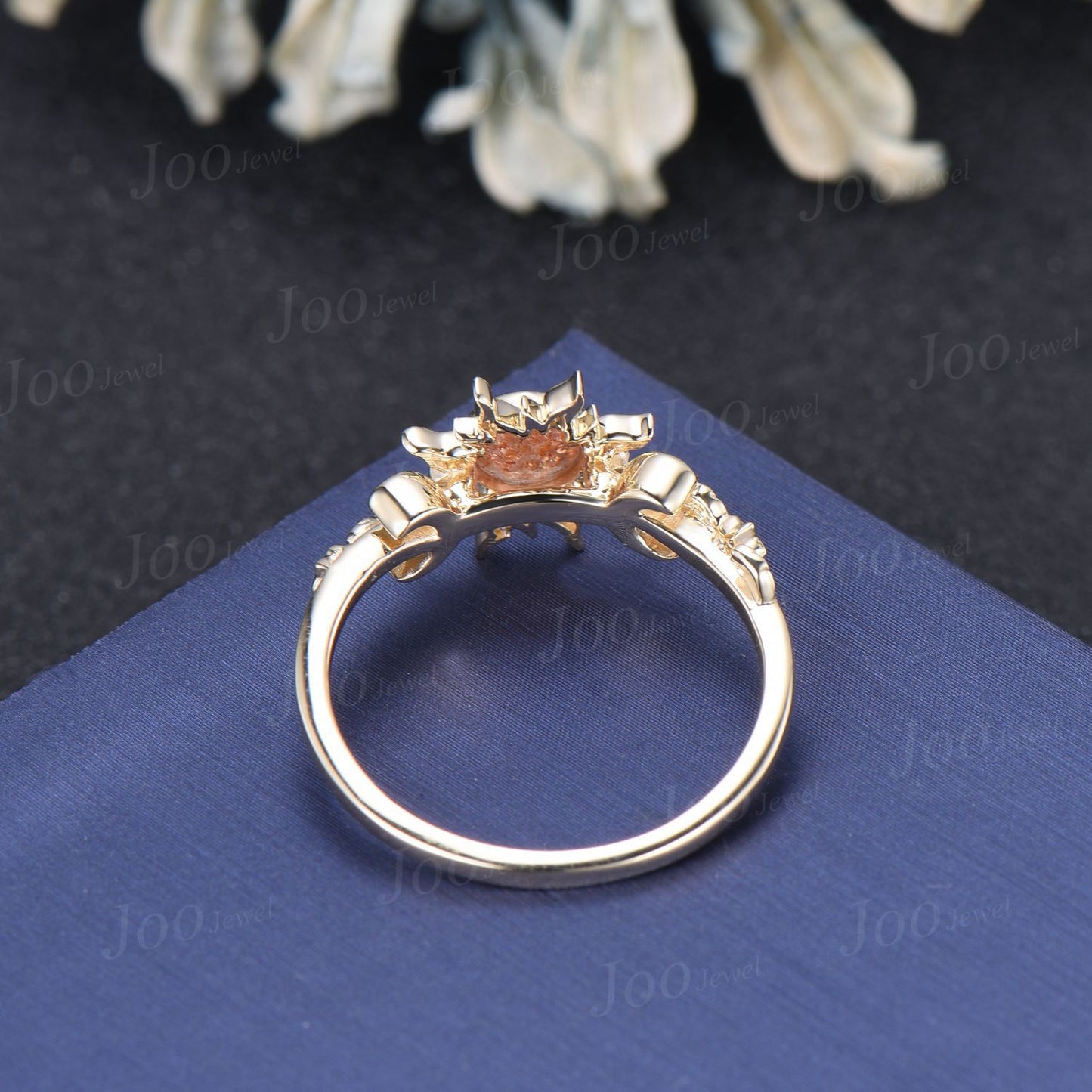 6mm Round Cut Natural Sunstone Sun Engagement Ring Unique Celestial Wedding Ring Moon Star & Sun Genuine Sunstone Jewelry Proposal Ring Gift